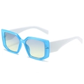 Fashionable square frame sunglasses featuring transparent blue rims and white temples - Blue Frame Grey Yellow Lens