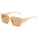 Fashionable oversized square sunglasses with translucent orange frame and cream temples - Champagne Frame Champagne Lens