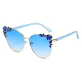 Cat eye sunglasses with gold metal frame, blue gradient lenses and blue gemstone accents - Regular / Standard Gold Frame with Gradient Blue Lenses