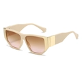Fashion square thick frame beige sunglasses with gradient lenses and gold metal details - Beige Frame Brown Pink Lens