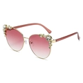 Cat eye metal sunglasses with pink gradient lenses and sparkly crystal floral accents - Regular / Regular (Incl. 13% VAT) Gold Frame Gradient Red Lenses