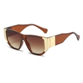 Modern thick square frame sunglasses in translucent brown with metal side accents - Tea Frame Tea Lens