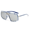 Modische Oversize Quadrat-Sonnenbrille mit blau-weißem Rahmen und Silbergläsern - Blauer Marmorrahmen Weiße Quecksilbergläser