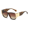 Square tortoise shell sunglasses with gradient brown lenses and gold hinge accents - Leopard Frame / Tea Lens
