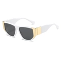 Square white frame sunglasses with wide gold metal trim and dark grey lenses - White Frame Gray Lens