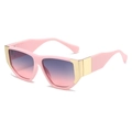Fashionable pink thick frame sunglasses with blue-pink gradient lenses and gold accents - Pink Frame Gray Pink Lens