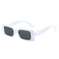 Fashion rectangular white sunglasses with unique cutout flame temple design and dark lenses - White Frame Gray Lens