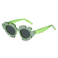 Glitzernde grüne Sonnenbrille in Blumenform mit runden grauen Gläsern für Partys - Grüner Rahmen Graue Gläser