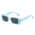 Fashionable light blue square sunglasses with unique flame-shaped cutout temples - Blue Frame Grey Lens