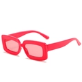Vibrant candy pink rectangular sunglasses with glossy finish for a trendy retro style - Red Frame Pink Lens