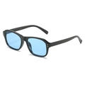 Lunettes de soleil rétro carrées avec monture noire brillante et verres bleu clair - Monture Noire Verres Bleus