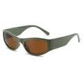 Y2K style olive green sunglasses with amber lenses and retro rectangular frames - Green Frame Tea Lens