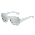 Lunettes de soleil Y2K argentées futuristes avec large monture et verres miroirs - Monture Argentée Verres Miroir Argent