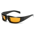 Y2K sporty square sunglasses with glossy black frame and vibrant orange lenses - Black Frame Yellow Lens