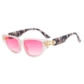Pink semi-transparent square sunglasses with white pearl and gold detail on temples - Transparent Pink Frame Pink Lens