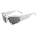 Futuristische silberne Steampunk Katzenaugen Sportsonnenbrille mit dunkelgrauen Gläsern - Silberrahmen Graue Gläser