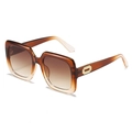 Fashionable oversized square sunglasses with brown gradient frames and gold metal accents - Gradient Tea Frame Gradient Tea Lens