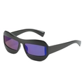 Futuristic square sunglasses with glossy black frame and iridescent blue-purple lenses - Black Frame Mirrored Blue Lens