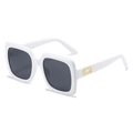 Fashionable oversized square white sunglasses with golden metal hinge details - White Frame Gray Lens