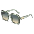 Modern oversized square sunglasses featuring grey-green striped frames and gradient lenses - Green Stripe Frame Yellow Green Lens