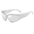 Steampunk Silber Sport Sonnenbrille mit futuristischem stromlinienförmigem Mattrahmen - Silberrahmen Weiß-silberne Verspiegelte Gläser