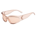 Futuristische rosa durchsichtige Steampunk Sportsonnenbrille mit Cat-Eye-Rahmen - Transparent Tee Rahmen Champagner Gläser