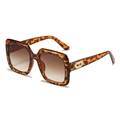 Square tortoise shell sunglasses with brown gradient lenses and metal temple detail - Leopard Frame Gradient Brown Lens