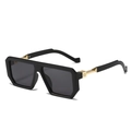 Chic square oversized sunglasses with black thick frames and gold metal temple accents - Black Frame Grey Lens