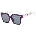 Square purple leopard sunglasses with silver chain temples and gold star accents - Purple Leopard Frame Silver Temple Grey Lens
