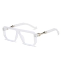 Oversized square frame glasses in translucent frosted white with metallic hinge details - White Frame Clear Lens