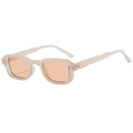 Modern rectangular sunglasses with creamy white frame and orange lenses in a 45-degree view - Jelly White Frame Champagne Lens