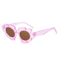 Pink flower petal frame sunglasses with brown lenses and transparent resin material - Pink Frame Tea Lens