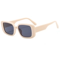 Retro square frame sunglasses in cream beige with dark grey lenses on white background - Creamy White Frame Grey Lens