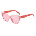 Occhiali da sole moderni rosa cat-eye con montatura geometrica e lenti traslucide - Montatura Rosa Aste Rosse Lenti Rosa