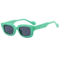 Retro mint green square sunglasses with dark lenses and stylish wave-shaped temples - Green Frame Grey Lens