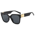 Gafas de sol cuadradas negras extragrandes con detalles de bisagra dorados - Montura Negra Lentes Grises