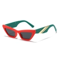 Cat eye sunglasses in red frame with green temples and gold metal m-pattern detail - Red Frame Green Temple Full Grey Lens