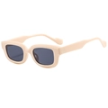 Fashionable beige square frame sunglasses with dark lenses for women in minimalist style - Creamy White Frame Grey Lens