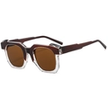 Modern square frame sunglasses with dark reddish-brown and clear split colors - Brown & Transparent Frame Tea Lens