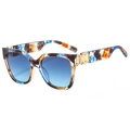 Gafas de sol cuadradas oversize con patrón de pintura al óleo y lentes degradadas - Marco Floral Azul Con Película Azul Degradada