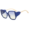 Oversized square sunglasses featuring royal blue frames with gold metal temples - Blue Frame Blue Yellow Lens