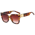 Gafas de sol cuadradas de carey clásicas con lentes degradadas marrones y detalles dorados - Montura de Leopardo / Lentes Té