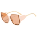 Fashion oversized geometric sunglasses with beige frame and brown lenses and gold temples - Creamy White Frame Champagne Lens
