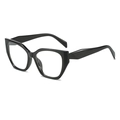Lunettes de soleil œil-de-chat noires à monture épaisse brillante de style moderne - Monture Noire Verres Transparents