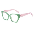 Lunettes de soleil œil de chat avant-gardistes avec monture verte et branches roses - Monture Verte Branche Rose Verres Transparents
