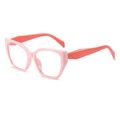 Lunettes œil-de-chat géométriques rose et rouge chic avec verres transparents - Monture Rose Branche Rouge Verres Transparents