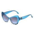 Stylish cat-eye sunglasses with blue resin frames, leopard accents and gradient blue lenses - Blue Tortoise Split Frame Grey Blue Lens