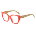 Lunettes de soleil œil-de-chat tendance avec monture rouge vif et branches kaki - Monture Rouge Branche Café Verres Transparents