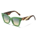 Occhiali da sole cat-eye verdi con montatura quadrata, lenti sfumate e aste leopardate - Montatura Verde Lenti Verde Giallo