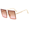 Oversized square metal sunglasses with gold frames and gradient brown lenses - Beige Frame Gradient Tea Pink Lens